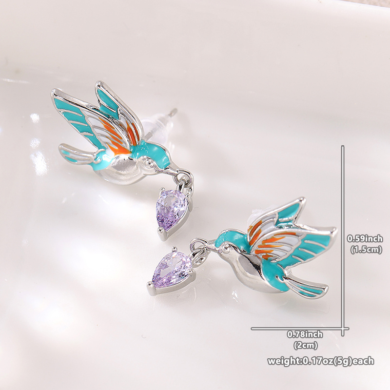 Women's Bird-Shaped Enamel Inlay Earrings